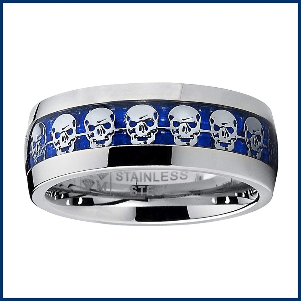 Men's Stainless Steel & Enamel Inlay Ring - Picture 1 of 1